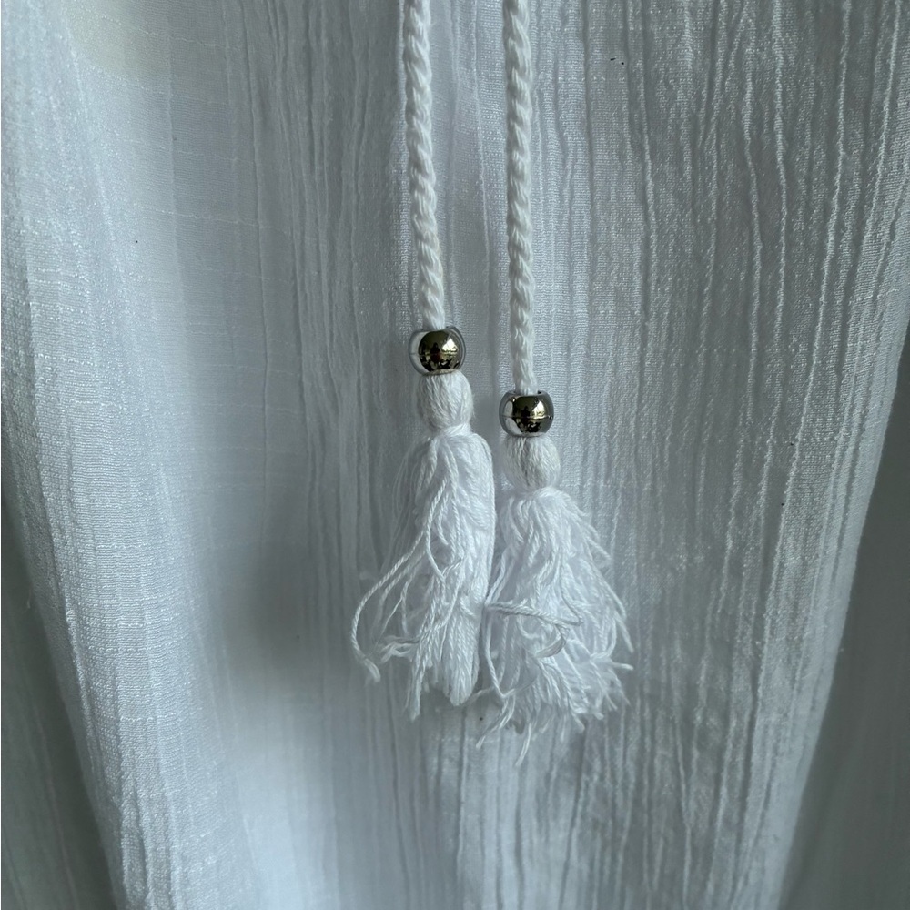 Beach Coverup White Crochet Trim Dress Medium - Picture 2 of 7